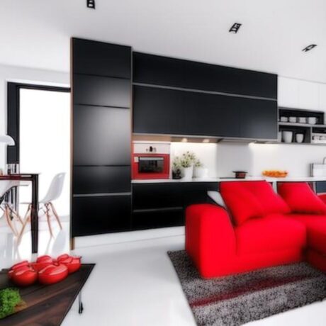 kuchnia i salon czerwień i czerń